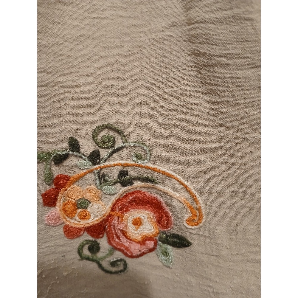 Anthropologie Kindred Embroidered Boho Peasant Blouse Top M Tan Floral Western - Picture 8 of 16